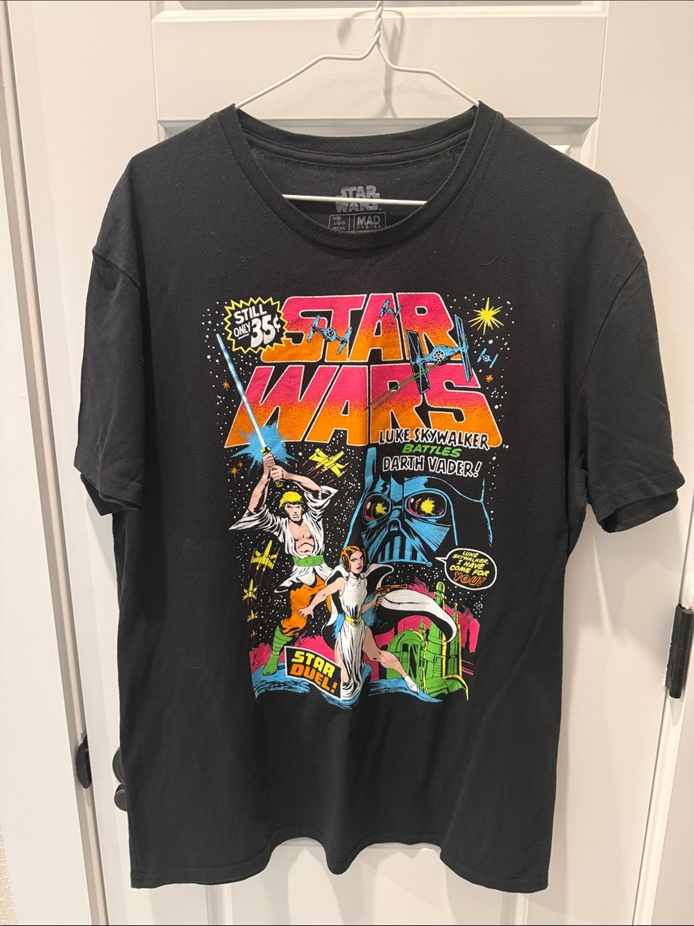 MAD Engine Black Star Wars Retro Graphic Tee with Bright Multicolor Print